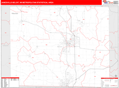 Janesville-Beloit Metro Area Digital Map Red Line Style